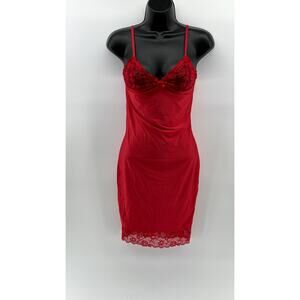LAUMA LINGERIE Women's Red Lace-Trim V-Neck Cutout-Back Mini Night Dress SZ M